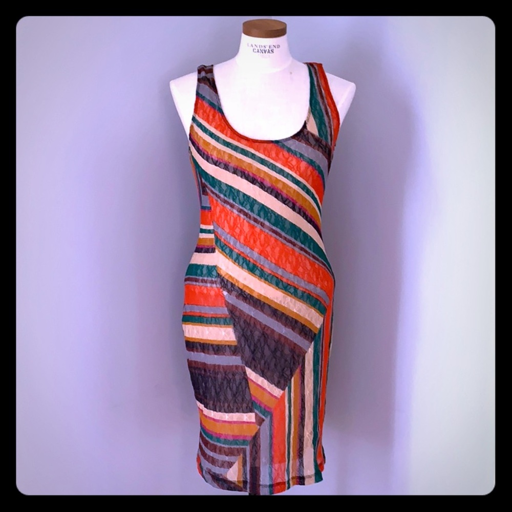 Striped Lace Bodycon Midi Dress